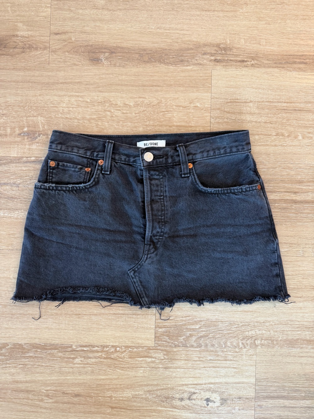 Re/Done Washed Black Denim Skirt